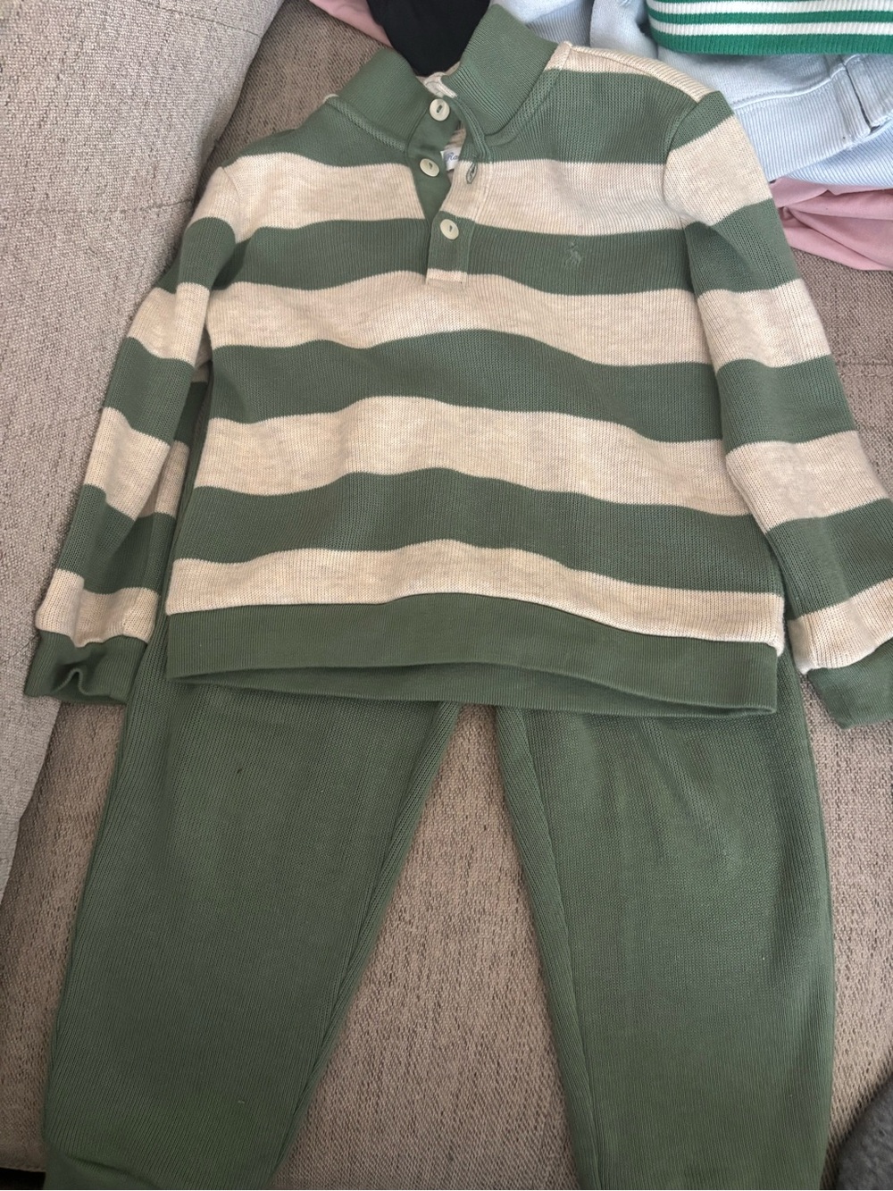Ralph Lauren Green and Cream Striped Knit Two-Piece Set - Picture 1 of 6